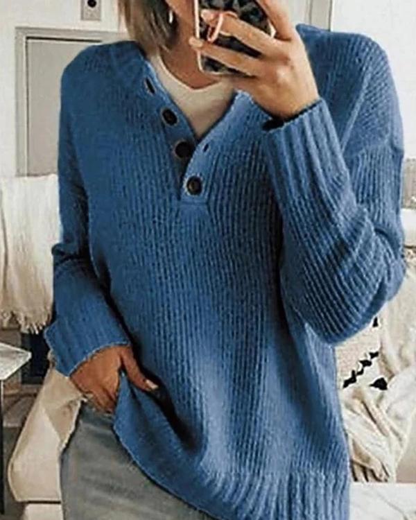 Button Mid-Length Long Sleeve Sweater