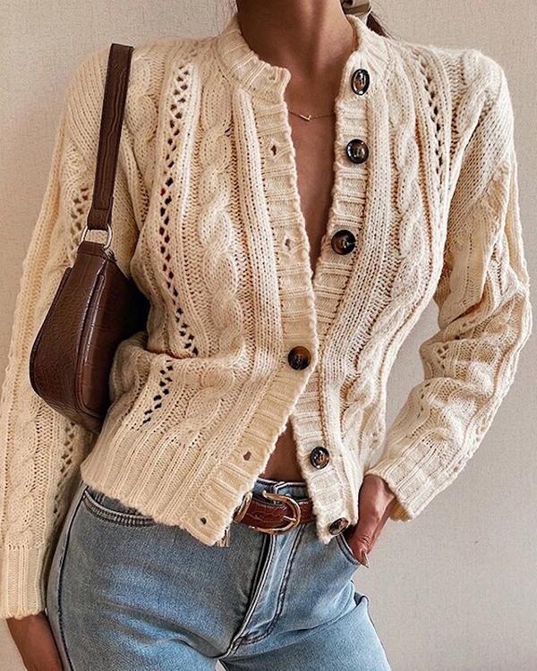 Autumn and Winter Women  Solid Color Cardigan