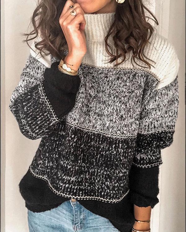 US$ 39.98 - Color Block Contrast Knitted Turtleneck Pullover Sweater ...