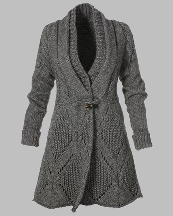 Women Solid Horn Button V Neck Cardigan Sweater Winter Coats