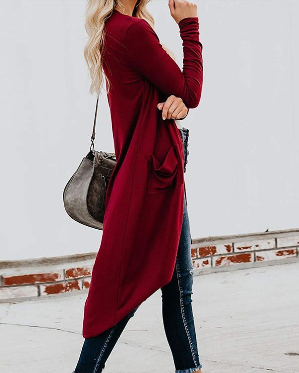 Long SleeveButton Down Pocketed Chic Cardigan