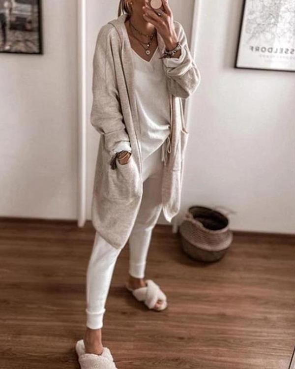 Simple V-neck Long-sleeved T-shirt and Drawstring Sweatpants Suit