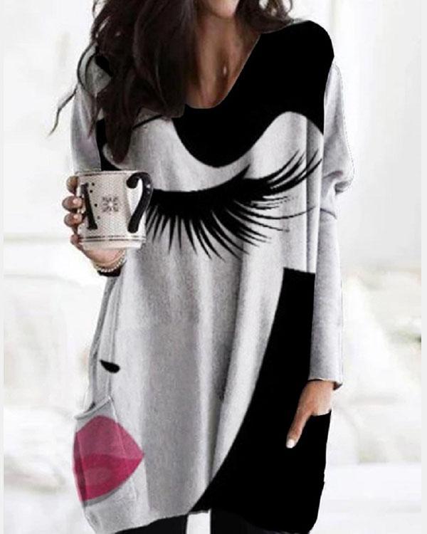 US$ 30.98 - Casual Character Tunic V-Neckline Shift Blouse With Pockets ...