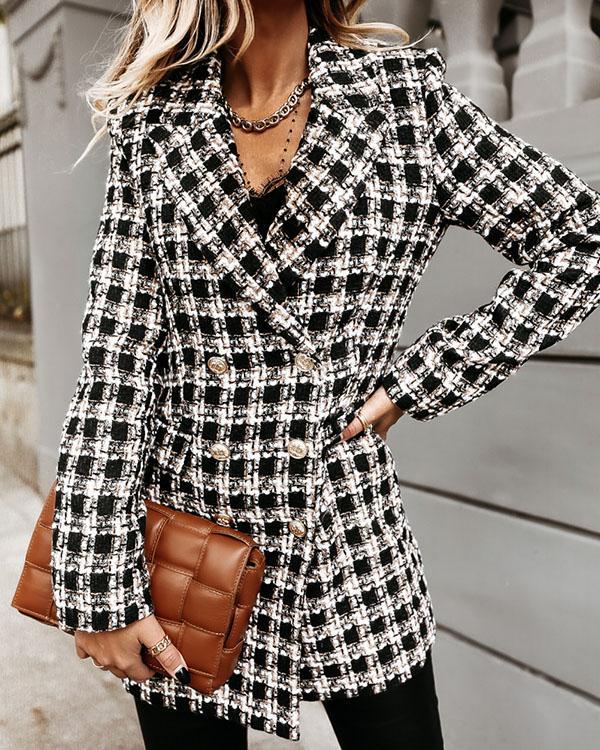 Fashion Contrast Plaid Double Breasted Blazers&Coats