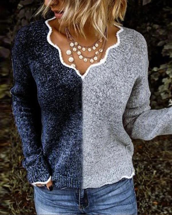 Women Exotic V Neck Long Sleeve Sweater