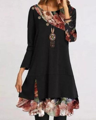 Casual Floral Round Neckline Above Knee Shift Dress