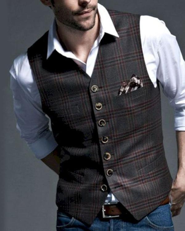 Men's Business Casual Plaid Vest