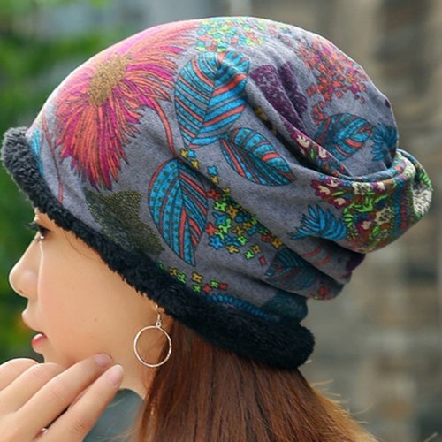 Womens Cotton Beanie Hat Vintage Good Elastic Warm Turban Scarf Caps