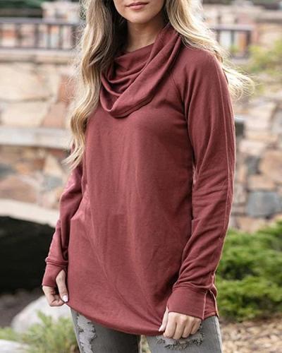 Solid Color Cowl Neck Tunic Tops