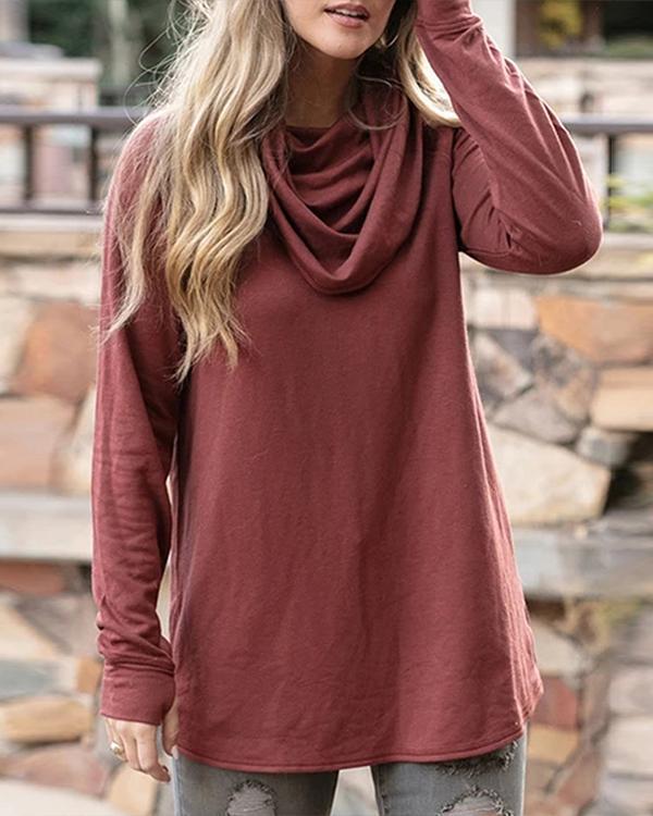 Solid Color Cowl Neck Tunic Tops