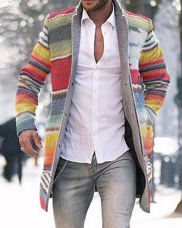 Men Fashion Business Rainbow Print Coat