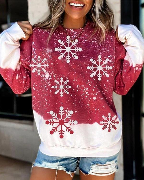 Women's Christmas Snowflake Print Long Sleeves Casual Sweatshirt