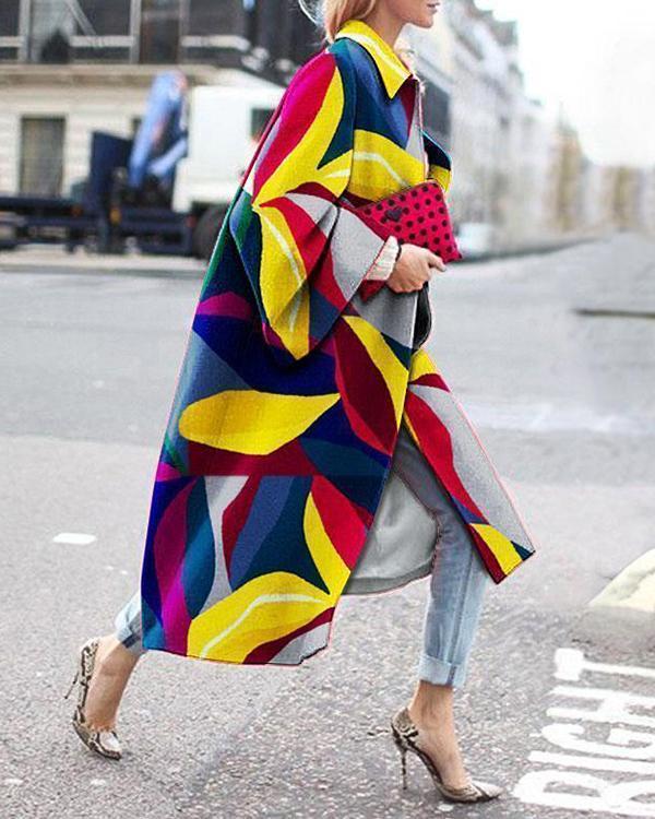 Women Stylish Color Block Contrast Long Coat
