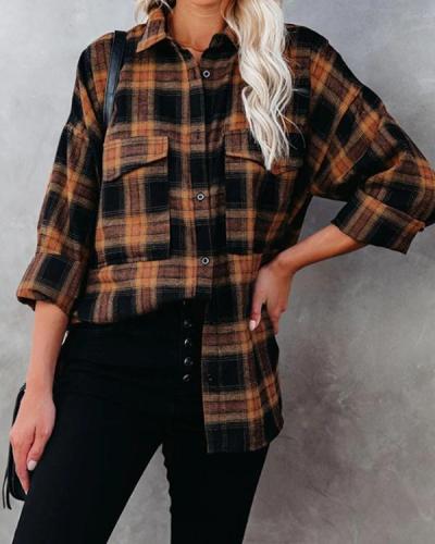 Turn-down Collar Checked Soft Shirt