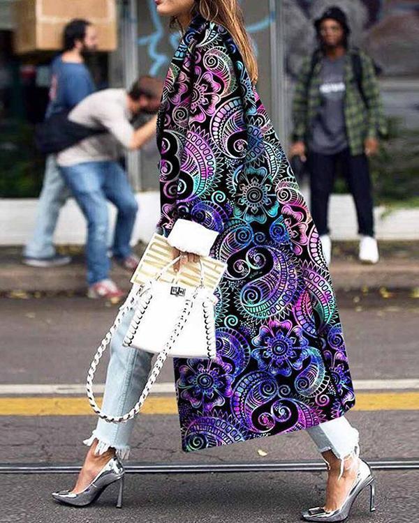 US$ 63.98 - Women Vintage Floral Print Double Breasted Long Coat - www ...