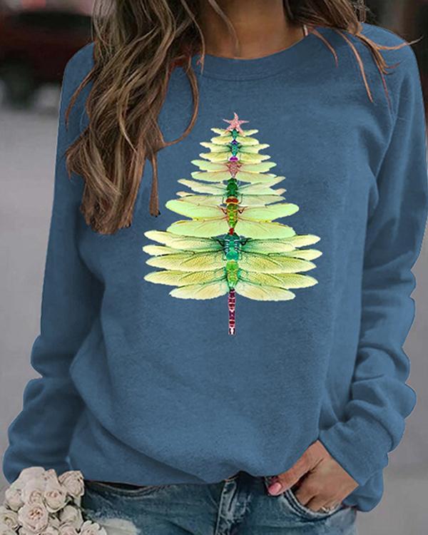 Christmas Dragonfly Print Sweatshirt