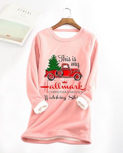 Fleece Warm Christmas Car Letter Printing Long-sleeved T-shirt