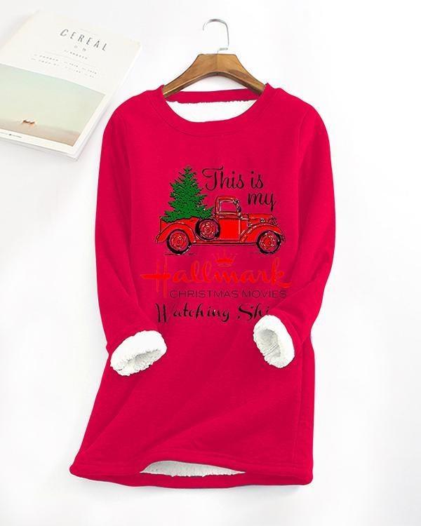 Fleece Warm Christmas Car Letter Printing Long-sleeved T-shirt