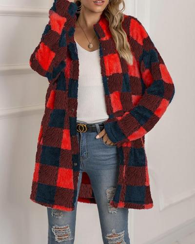 Women Cotton Plaid Fleece Warm Overcoat