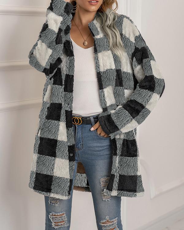 Women Cotton Plaid Fleece Warm Overcoat