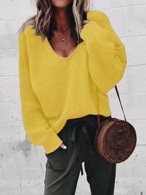 V Neck Casual Long Sleeve Knitted Sweaters