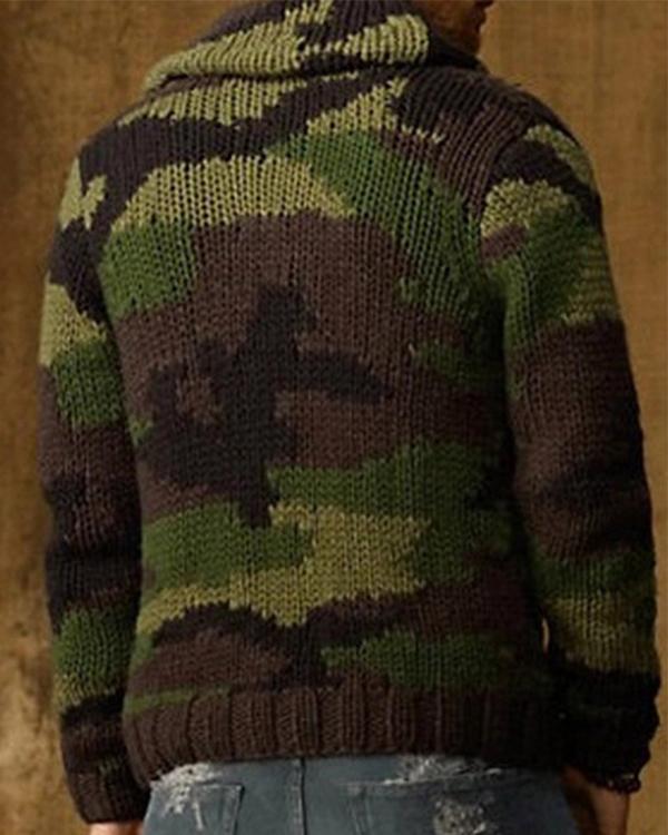 Men Turn-Down Collar Cardigan Autumn Winter Camouflage Comfortable Coat