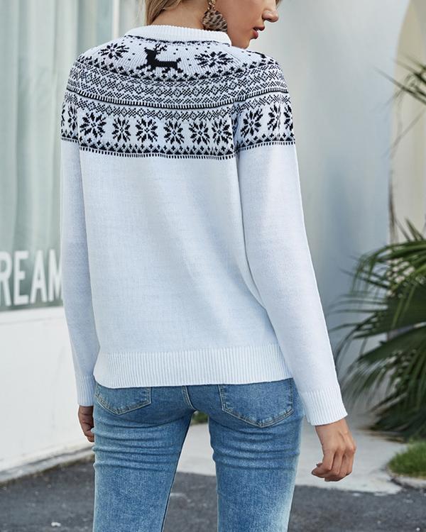 Women Christmas Snowflake Print Sweater