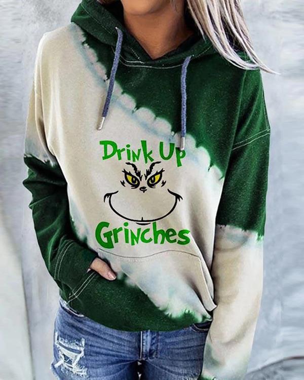 Christmas Women's Drink Up Grinches Tie-Dye Hoodie