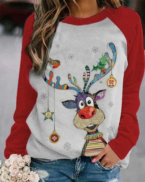 Women's Christmas Red Animal Print Sweatshirt