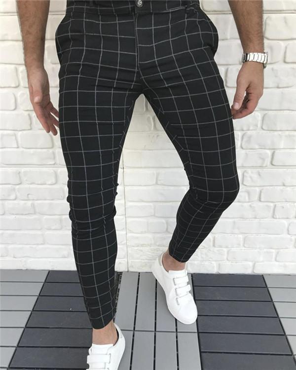 Men's Plaid Mid Waist Casual Pants