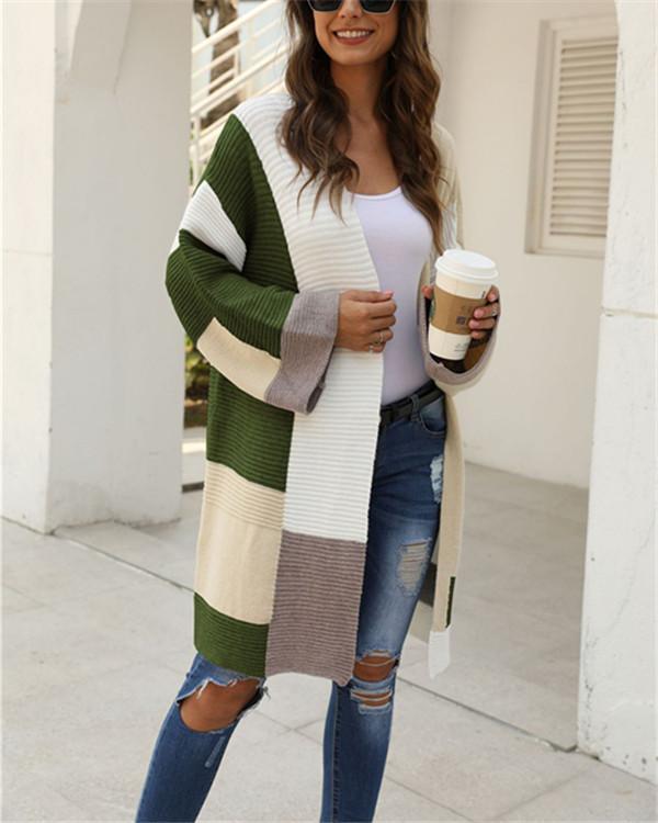 Color Blocks Open Front Cardigan