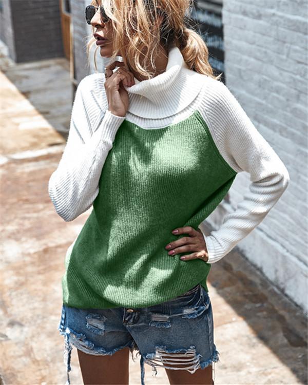 Colour Blocking Turtleneck Chic Women Sweater