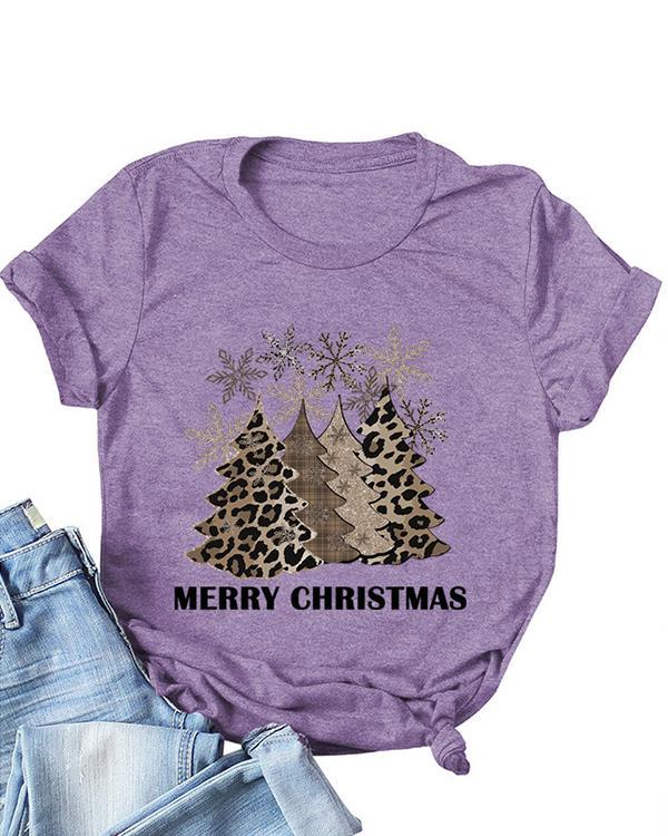 Christmas Tree Print O-Neck T-Shirt Tee