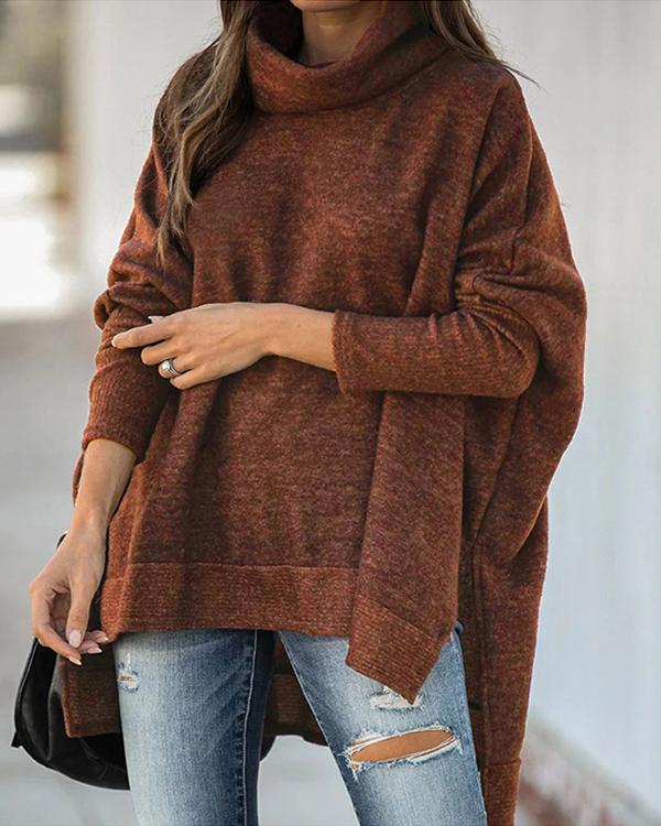 US$ 36.98 - Casual Loose Turtle Neck Side Slit Batwing Sweater - www ...