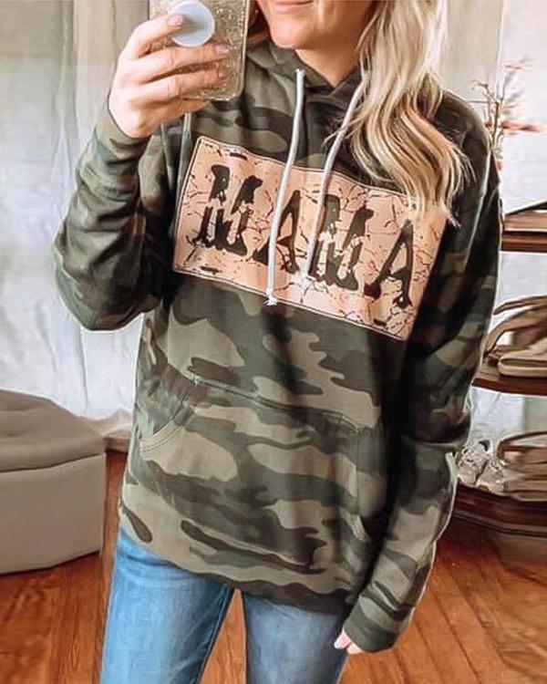 Camouflage Printed Long Sleeve Hoodie Sweatshirt