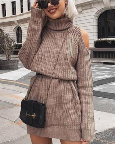 Turtleneck Hollow Out Knitted Sweater Dress