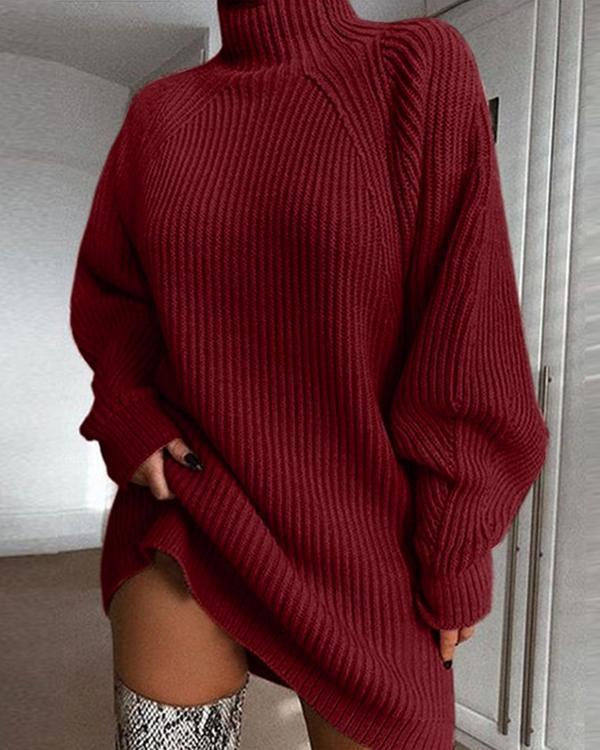 Women's Basic Knitted Solid Colored Plain Dress Sweater Dress
