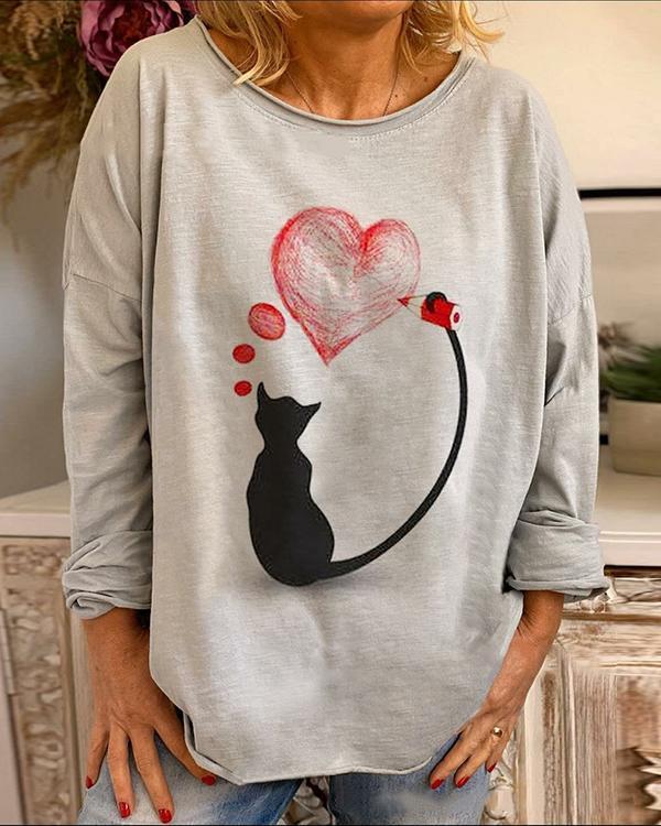 Funny Cat Digital Printed Casual Blouses&T-shirts