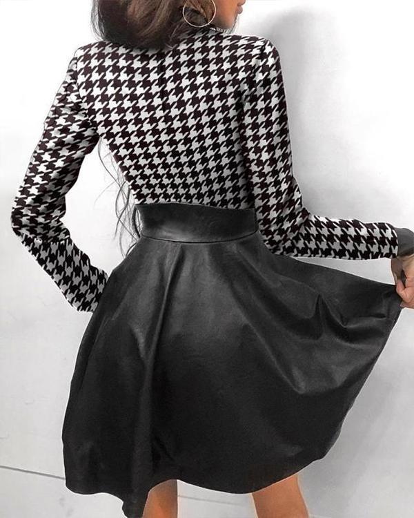 Plaid Above Knee Long Sleeve Regular A-Line Dress