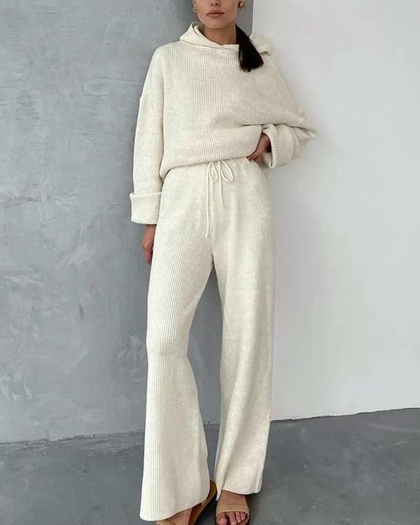 Winter Casual Loose Fit Loungewear Knit Hoodie&Pants Set