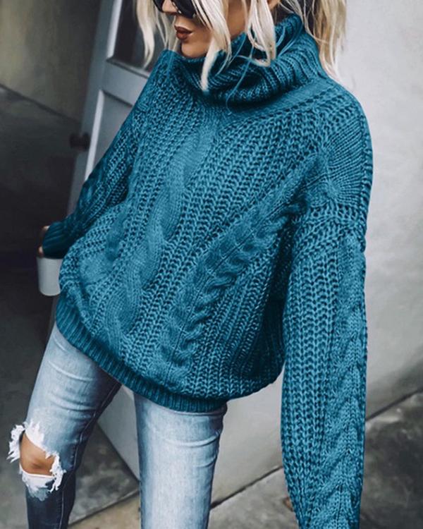 US$ 43.98 - Turtleneck Chunky Cable-Knit Pullover Sweater - www ...