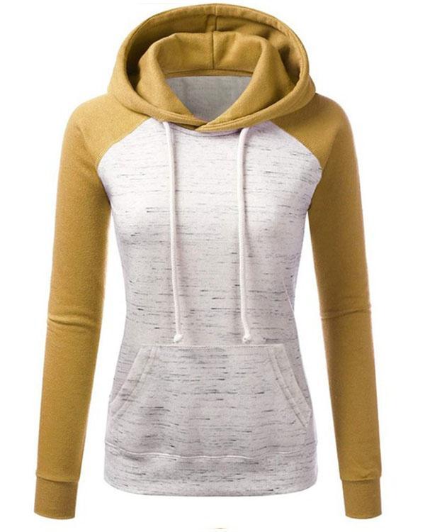 Cotton-blend Variegated Contrast Fleece Hoodie Sweatshirt