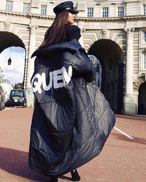 Women's Fashion QUEEN Print Long Down Jacket