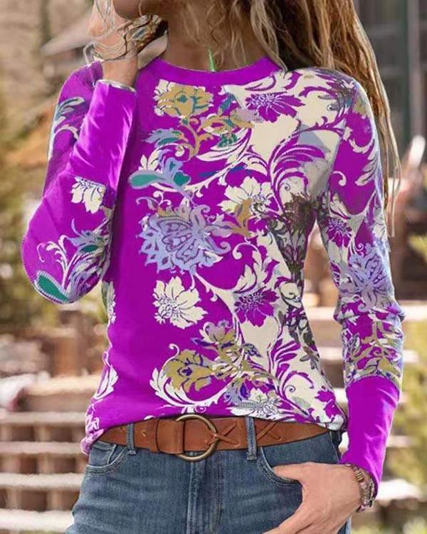 Women Ethnic Print Crew Neck T-Shirt