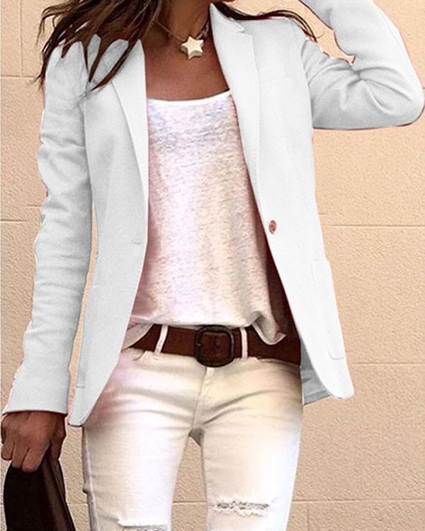 Women's Notch lapel collar Blazer Solid Color Outerwear