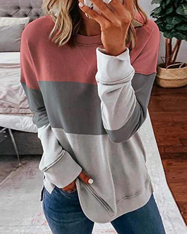 Color Block Crew Neck Long Sleeves Sweatshirt