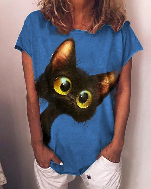 Black Cat Print Shirts & Top