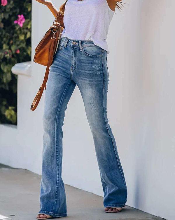 Retro High Waist Bottom Denim Pants