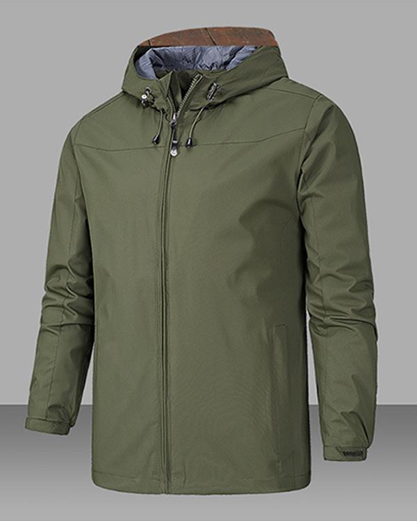 Windproof Warm Solid Color Lightweight Hooded Zipper Fashion Male Coat