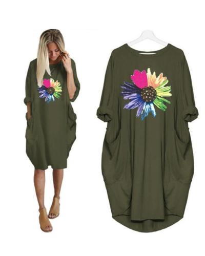 Floral Printed Casual Irregular Plus Size Dress